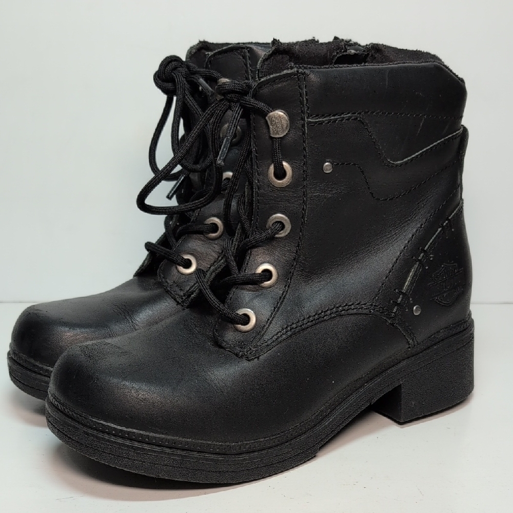 Harley-Davidson Elowen leather black combat Moto boots women's size 6 EU 37